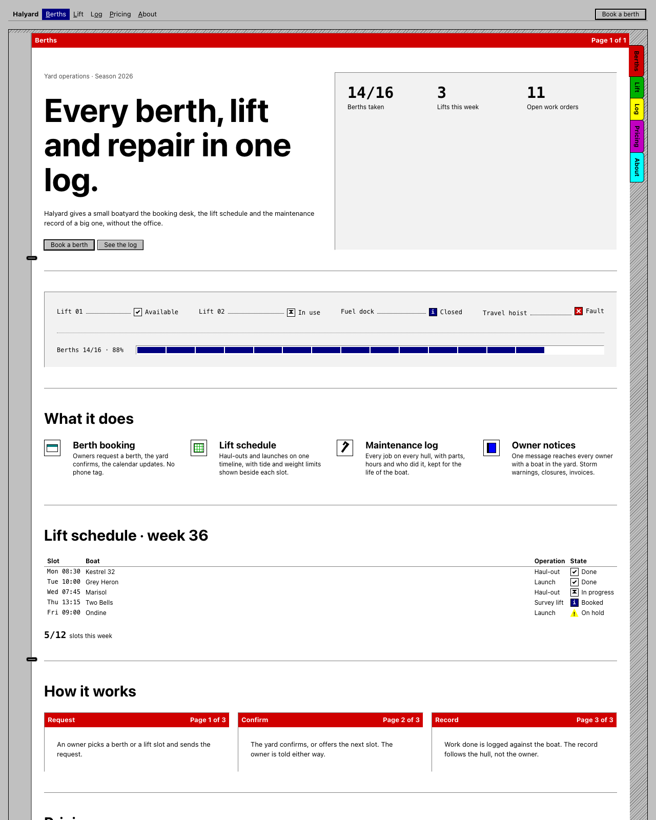 The Halyard page built in Tabwork